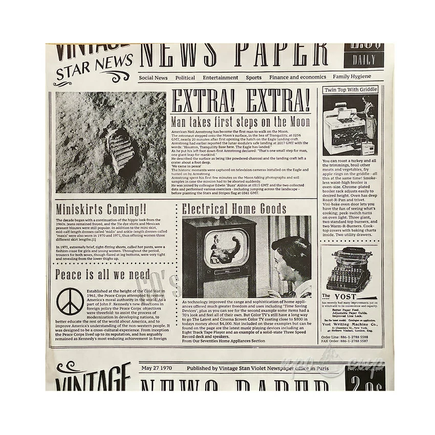 Бумага упаковочная "Газета" светлая (10 листов 30,5х30,5 см)